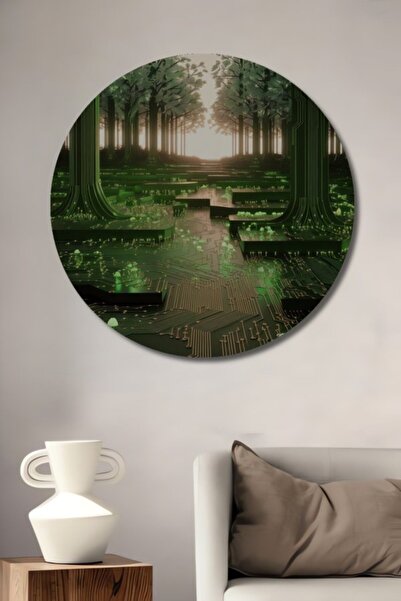 Teona Ahşap Στρογγυλό Ψηφιακό Ξύλινο Διακοσμητικό Τραπέζι με Σκηνικό Δάσους γ...