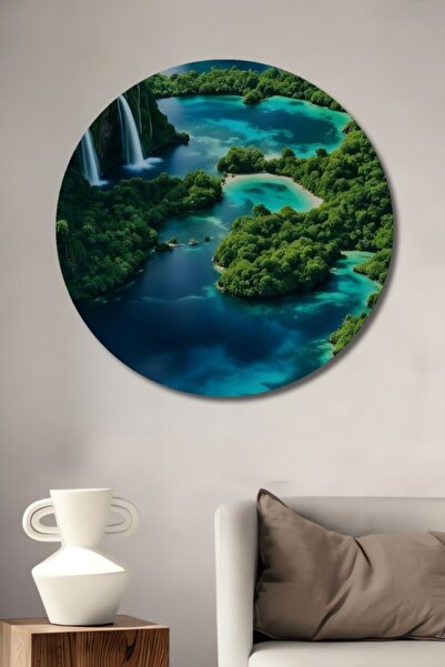 Teona Ahşap Στρογγυλό διακοσμητικό ξύλινο πίνακα με υδατογραφία με εμφάνιση τ...