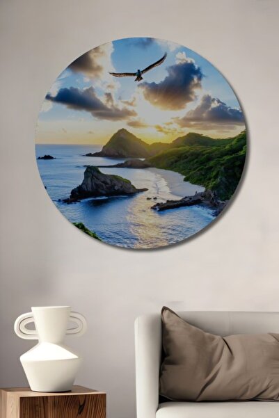 Teona Ahşap Στρογγυλό Ξύλινο Διακοσμητικό Πίνακα με θέμα το Σαντιγιωμένο Τοπί...