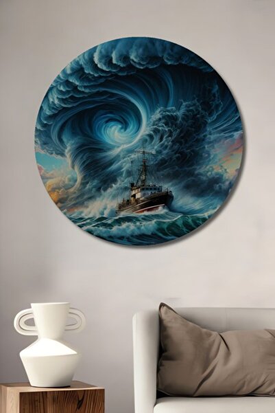 Teona Ahşap Στρογγυλό ξύλινο διακοσμητικό τραπέζι με ελαιογραφία σε στυλ πλοί...