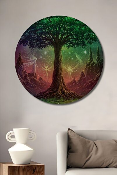 Teona Ahşap Στρογγυλό Ξύλινο Διακοσμητικό Τραπέζι με Ψηφιακή Εκτύπωση σε Στυλ...