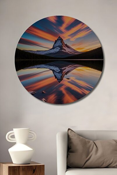 Teona Ahşap Στρογγυλό, υπέροχο ξύλινο διακοσμητικό τραπέζι με ακουαρέλα σε στ...