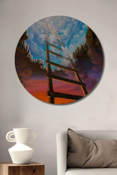 Teona Ahşap Στρογγυλή Ξύλινη Διακοσμητική Πίνακας Τέχνης με Ελαιογραφία σε Στ...