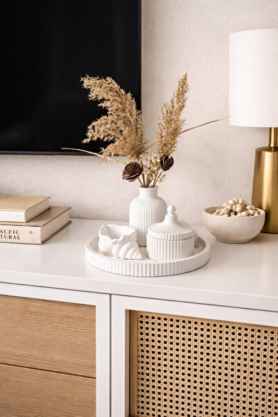 Zigzag Home Διακοσμητικό Σετ Βάζων 4 Τεμαχίων, Ριγέ Δίσκος, Ριγέ Βάζο για Λου...