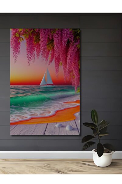 Teona Ahşap Ξύλινο Διακοσμητικό Τραπέζι με θέμα το Ηλιοβασίλεμα και το Ιστιοπ...