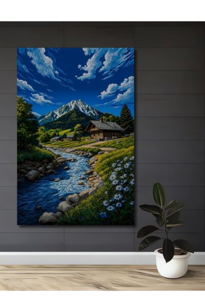 Teona Ahşap Ξύλινο διακοσμητικό τραπέζι με ελαιογραφία με μεγάλο ορεινό τοπίο...