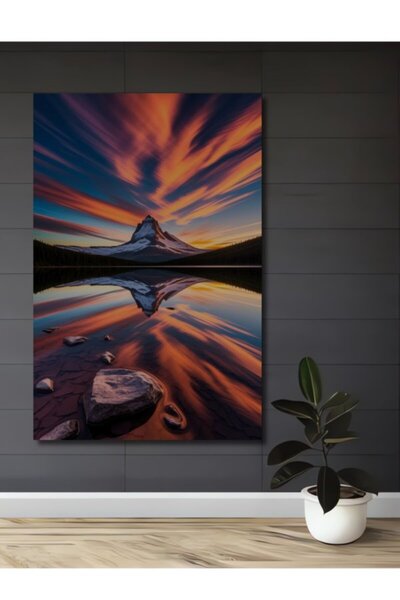 Teona Ahşap Πανέμορφο ορεινό τοπίο με ακουαρέλα, ξύλινο διακοσμητικό τραπέζι ...