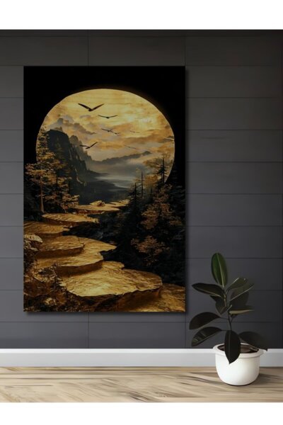 Teona Ahşap Χρυσό Τοπίο Δάσους με Ελαιογραφία, Ξύλινο Διακοσμητικό Τραπέζι γι...