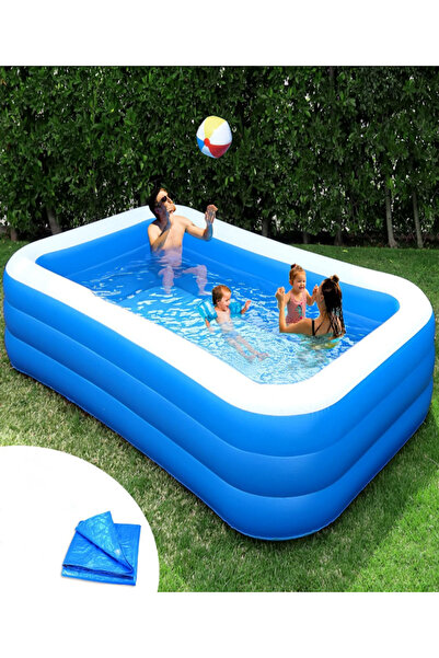 POBO 260X175X50cm Şişme Havuz 3 Katmanlı Büyük Boy Dikdörtgen Yüzme Havuzları...