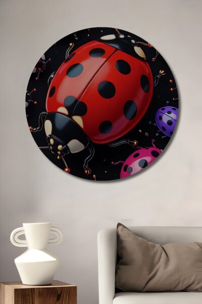 Teona Ahşap Στρογγυλό Πολύχρωμο Ξύλινο Διακοσμητικό Τραπέζι με Εφέ Ελαιογραφί...