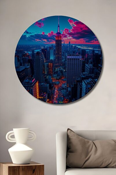 Teona Ahşap Στρογγυλά ουρανοξύστες της Νέας Υόρκης με φώτα νέον και ελαιογραφ...