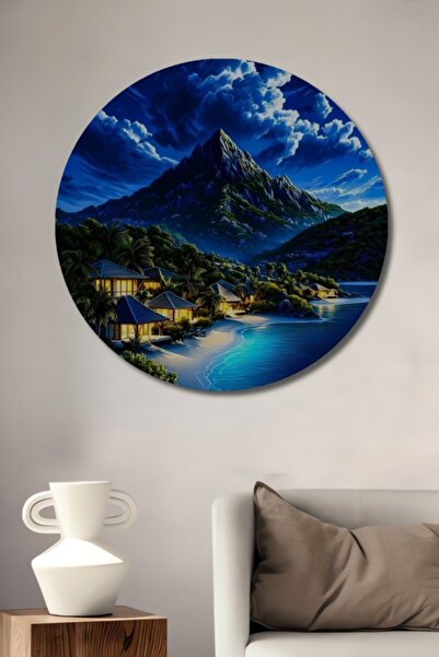 Teona Ahşap Στρογγυλό Ξύλινο Διακοσμητικό Τραπέζι με Ελαιογραφία με θέμα τον ...