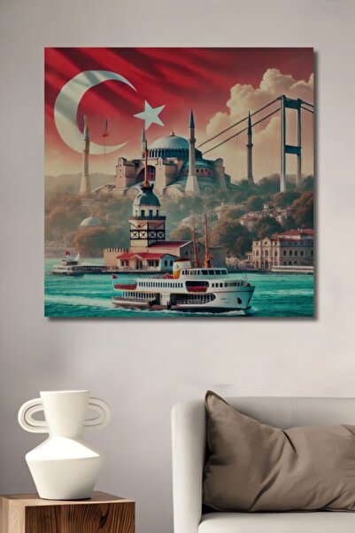 Teona Ahşap Ελαιογραφία με θέα στην Κωνσταντινούπολη, Ξύλινο Διακοσμητικό Τρα...