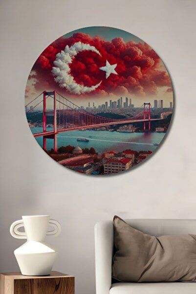 Teona Ahşap Στρογγυλό, πανέμορφο διακοσμητικό ξύλινο τραπέζι με ελαιογραφία μ...