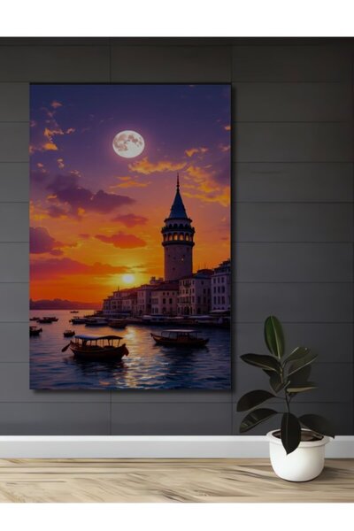 Teona Ahşap Πύργος Γαλάτας Ξύλινο Διακοσμητικό Τραπέζι με Ακουαρέλα Ηλιοβασιλ...