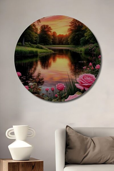 Teona Ahşap Στρογγυλό, πανέμορφο διακοσμητικό ξύλινο τραπέζι με ελαιογραφία μ...