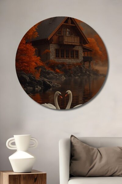 Teona Ahşap Στρογγυλό Ξύλινο Διακοσμητικό Τραπέζι με Κύκνους Γεμάτους Αγάπη κ...