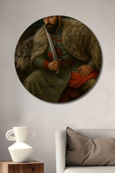 Teona Ahşap Στρογγυλό Ξύλινο Διακοσμητικό Πίνακα Ζωγραφικής με Ελαιογραφία Σο...