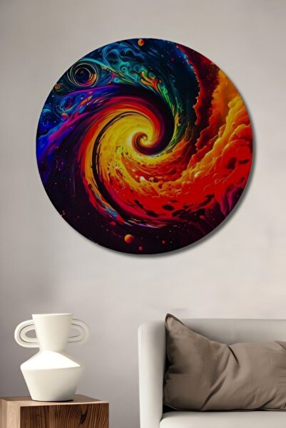 Teona Ahşap Στρογγυλός Ξύλινος Διακοσμητικός Πίνακας Ζωγραφικής με Εφέ Ελαιογ...