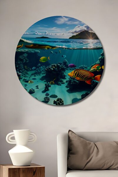 Teona Ahşap Στρογγυλό ξύλινο διακοσμητικό τραπέζι με ελαιογραφία με τα τροπικ...