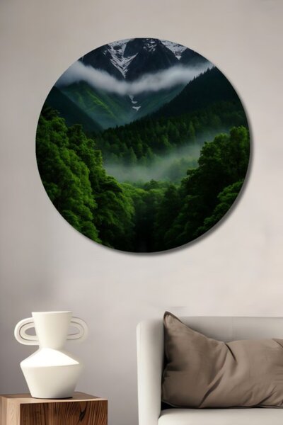 Teona Ahşap Στρογγυλό Ξύλινο Διακοσμητικό Τραπέζι με Ελαιογραφία Μυστηριώδους...