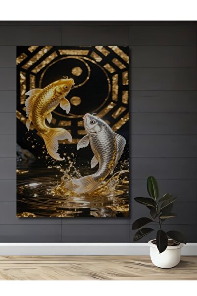 Teona Ahşap Χρυσά και ασημένια ψάρια κόι, Ξύλινο διακοσμητικό τραπέζι Γιν Για...