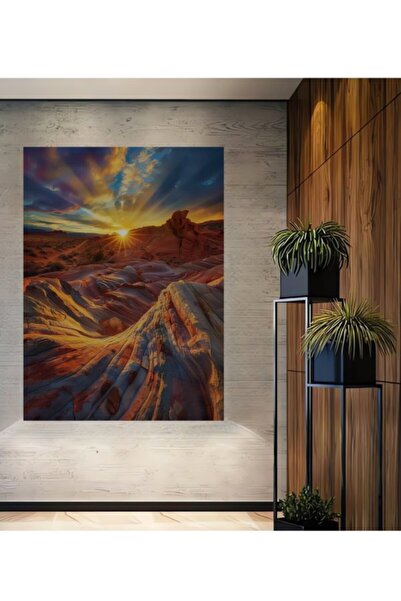 Teona Ahşap Ελαιογραφία Sunset Valley Illusion με εφέ λαδιογραφίας, Ξύλινο Δι...