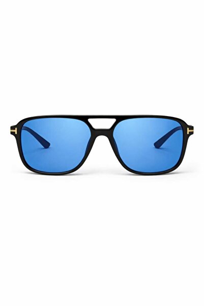 BAYDUK Vion Black Blue Glass Unisex Sunglasses