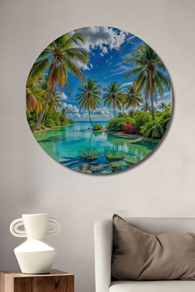 Teona Ahşap Στρογγυλό Ξύλινο Διακοσμητικό Τραπέζι με Ελαιογραφία με θέμα τον ...