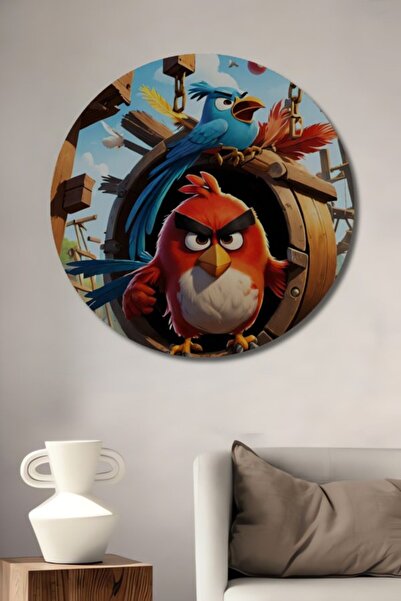 Teona Ahşap Στρογγυλό ξύλινο διακοσμητικό τραπέζι με ελαιογραφία Angry Birds ...