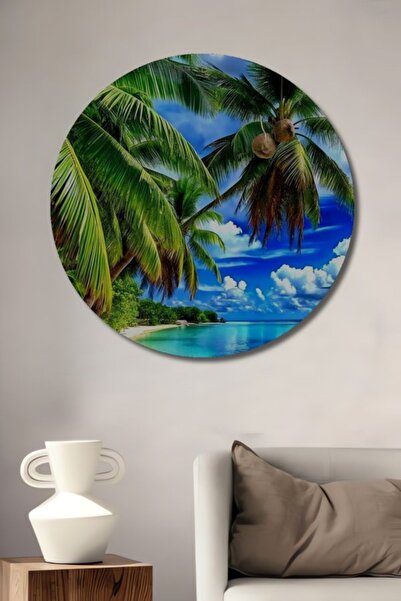 Teona Ahşap Ξύλινο διακοσμητικό τραπέζι με στρογγυλό τροπικό παράδεισο, φοίνι...