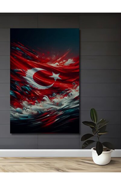 Teona Ahşap Τουρκική Σημαία Αφηρημένη Πίνακας Ζωγραφικής με Ελαιογραφία, Ξύλι...