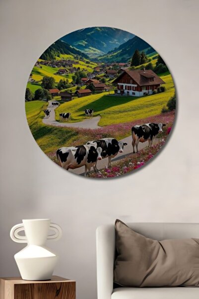 Teona Ahşap Διακοσμητικό ξύλινο πίνακα με εμφάνιση ελαιογραφίας με αγελάδες π...