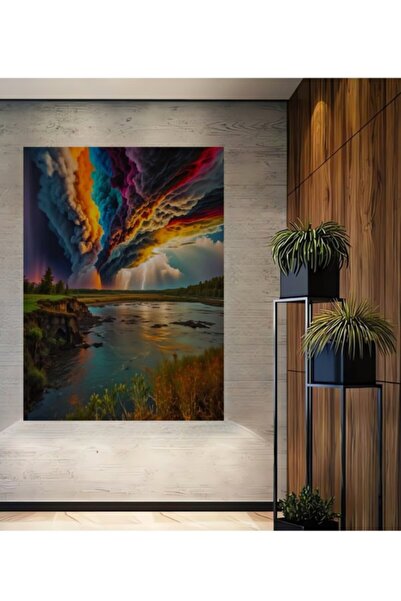 Teona Ahşap Sky Artists Ξύλινο Διακοσμητικό Τραπέζι με Πολύχρωμη Όψη Καταιγίδ...