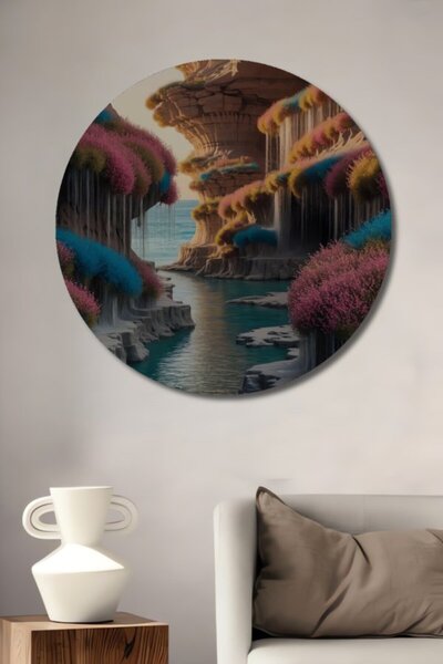 Teona Ahşap Στρογγυλό Μαγικό Τοπίο Κοιλάδας με Καταρράκτη, Διακοσμητικό Ξύλιν...