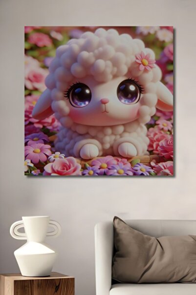 Teona Ahşap Χαριτωμένο ξύλινο διακοσμητικό τραπέζι με ελαιογραφία αρνιού Kawa...