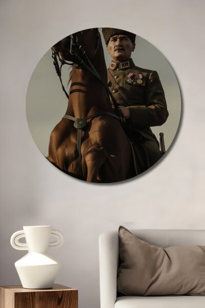 Teona Ahşap Στρογγυλό ξύλινο διακοσμητικό τραπέζι με ελαιογραφία ιππασίας του...