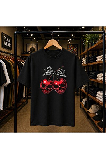 playwear Μπλουζάκι με στάμπα κεφαλής νεκρού κεφαλιού και σχέδιο κεράσι, 100% ...