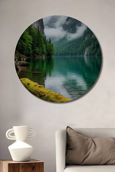 Teona Ahşap Στρογγυλό Ξύλινο Διακοσμητικό Τραπέζι με θέα σε ήρεμη λίμνη, με ε...