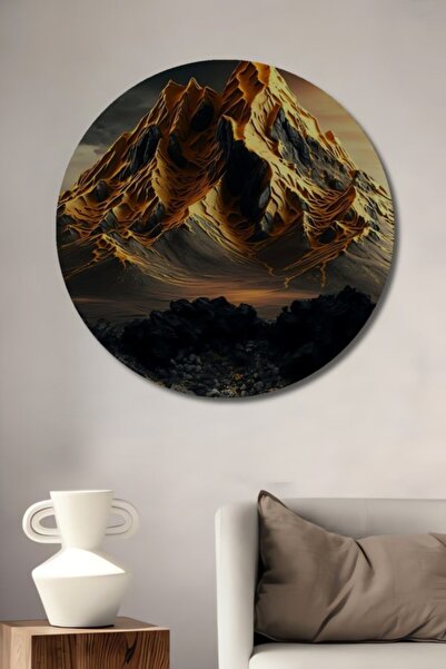 Teona Ahşap Στρογγυλό Χρυσό Ορεινό Τοπίο με Ελαιογραφία, Διακοσμητικό Ξύλινο ...