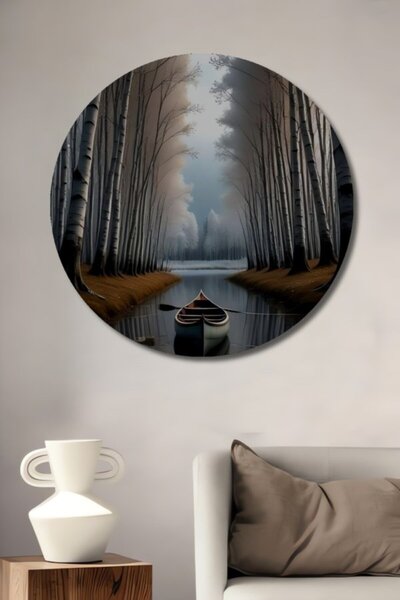 Teona Ahşap Στρογγυλό Ξύλινο Διακοσμητικό Πίνακα με Ελαιογραφία  "Μαγικό Δάσο...
