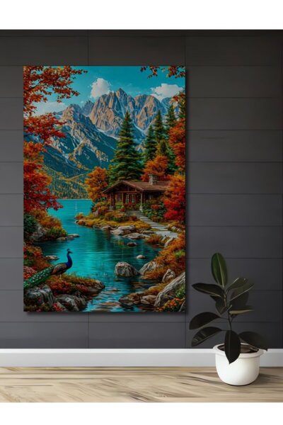 Teona Ahşap Μαγικό δασικό τοπίο με παγώνια και βουνά, ξύλινο διακοσμητικό τρα...