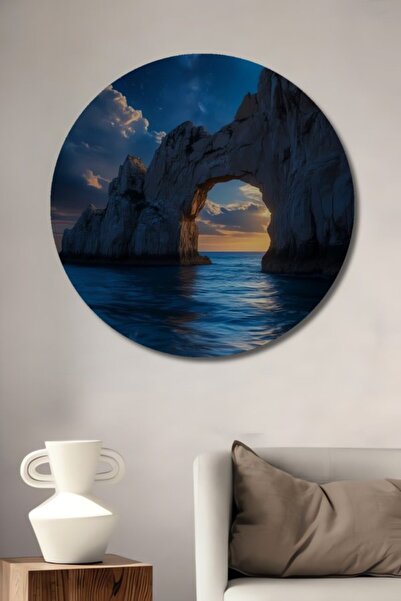 Teona Ahşap Στρογγυλό Ξύλινο Διακοσμητικό Πίνακα με Θέμα το Φεγγάρι, τη Βενετ...