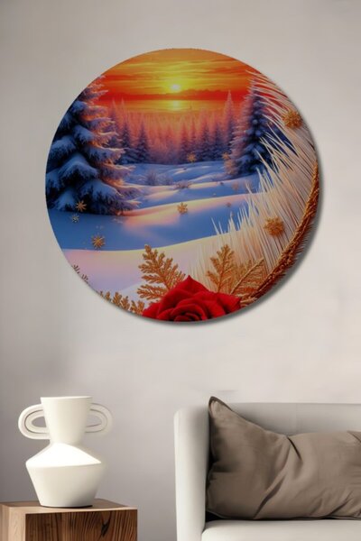 Teona Ahşap Στρογγυλό ξύλινο διακοσμητικό τραπέζι με θέμα τον χειμερινό ήλιο ...