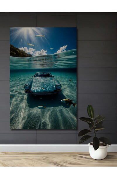 Teona Ahşap Υποβρύχιο Κλασικό Ξύλινο Διακοσμητικό Τραπέζι με Ελαιογραφία Ψαρι...