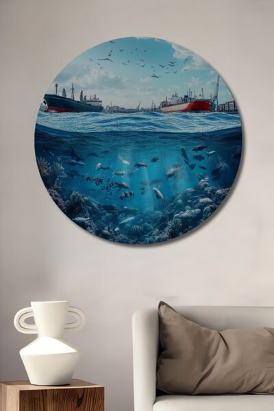 Teona Ahşap Στρογγυλό ξύλινο διακοσμητικό τραπέζι με ελαιογραφία με θέμα τη υ...