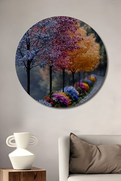 Teona Ahşap Στρογγυλό έγχρωμο τραπέζι με ξύλινη επιφάνεια, διακοσμητικό ξύλιν...