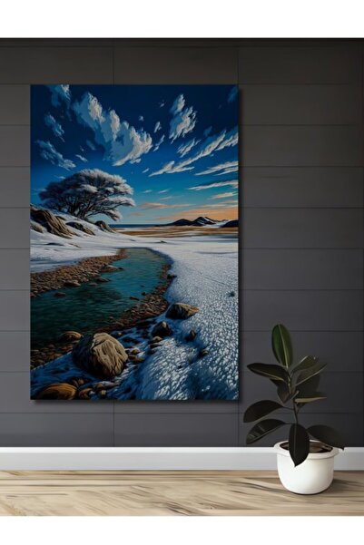 Teona Ahşap Ελαιογραφία με θέμα τον παγωμένο ποταμό, Ξύλινο διακοσμητικό τραπ...