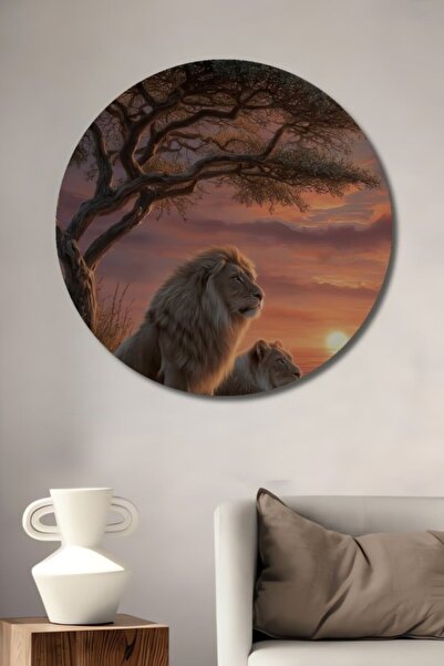 Teona Ahşap Διακοσμητικό ξύλινο τραπέζι με ελαιογραφία με σκηνικό ηλιοβασίλεμ...