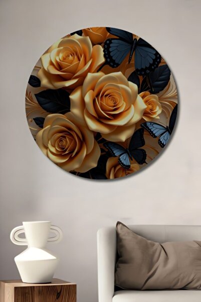 Teona Ahşap Στρογγυλά χρυσά τριαντάφυλλα και νυχτερινές πεταλούδες Ξύλινο δια...